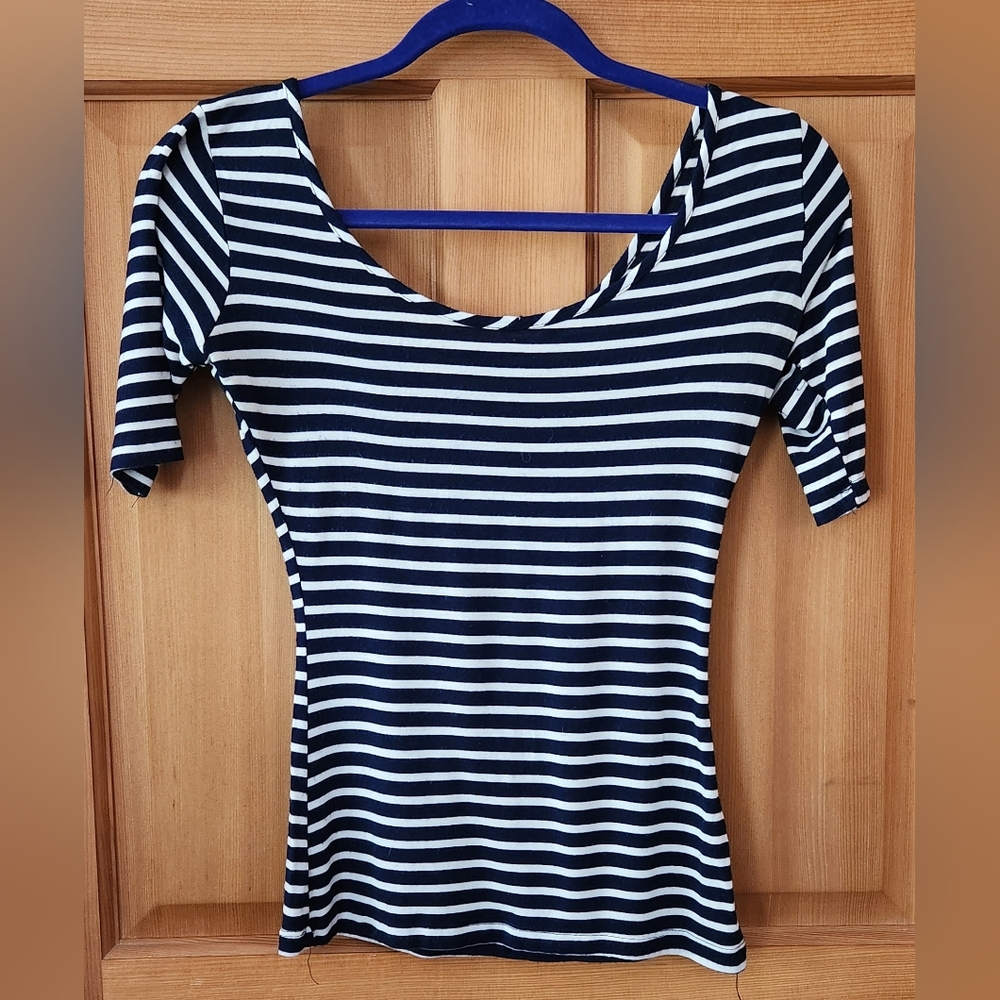 Venus Striped Navy Blue and White Women's Top
